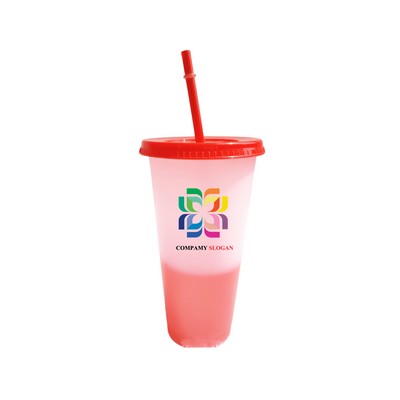 24 Oz Color Changing Cup with Lid and Straw