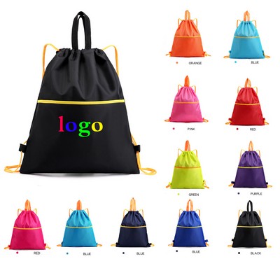 Waterproof Drawstring String Backpack With Zipper Pockets