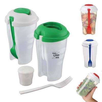 Portable Salad Container Serving Cup Shaker with Fork