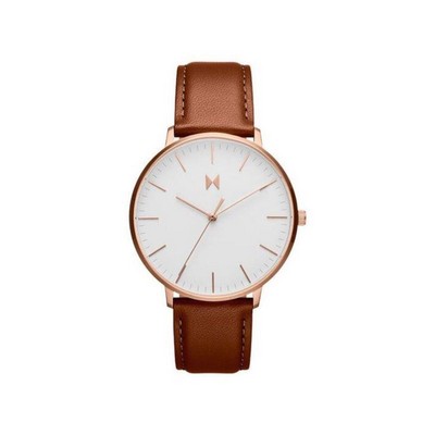 MVMT Mens Legacy Slim Eagle Tan Leather Strap Watch White Dial