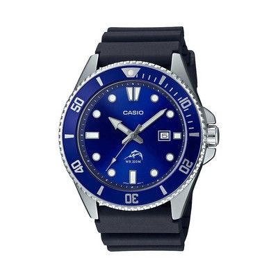 Casio Mens Diver Inspired Black Resin Watch Blue Dial