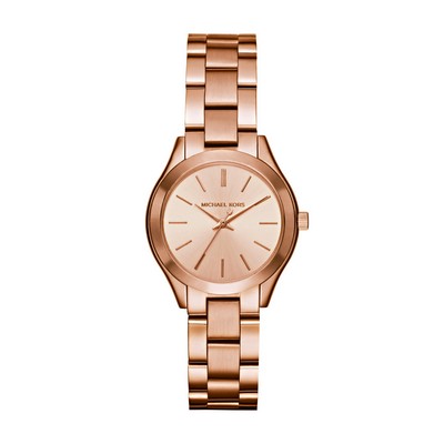 Michael Kors Ladies Mini Runway Rose Gold-Tone Ss Watch Rose Gold Dial