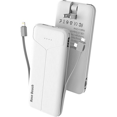 10,000 mAh Power Bank with Cables and Wall Plug