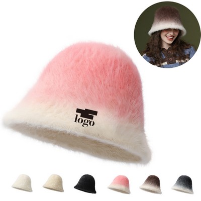 Winter Gradient Plush Bucket Hat For Women