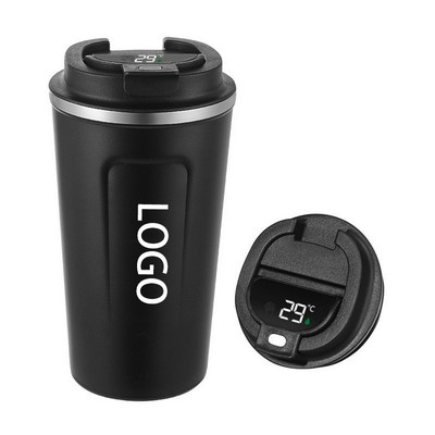 Sleek Black Coffee Mug with intelligent temperature display