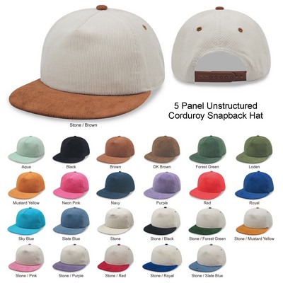 5 Panel Unstructed Corduroy Snapback Hat