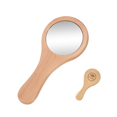 Round Wooden Mirror With Handle