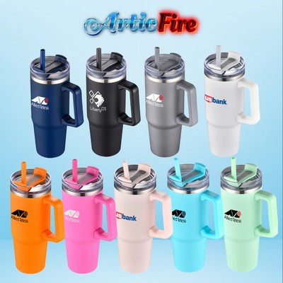 ArticFire 30oz Double-Wall Stainless Steel Tumbler with Handle and Straw