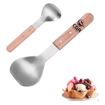 Stainless Steel Ice Cream Scoop Spade Spoon Scooper With Wood Handle For Kitchen