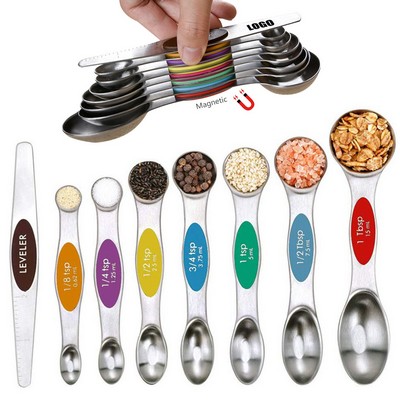 Colorful Stainless Steel Magnetic 8 in 1 Dual Measurement Spoons with Non Slip Silicone Handle