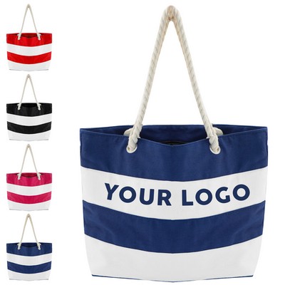 Striped Rope Handle Canvas Tote Bag