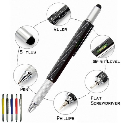 6 In 1 Metal Tool Pen With Ruler Stylus Spirit Level and Screwdrivers