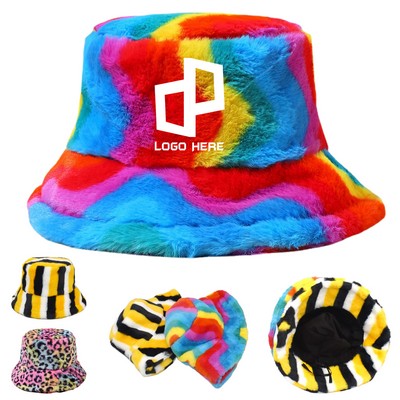 Rainbow Fuzzy Bucket Hat