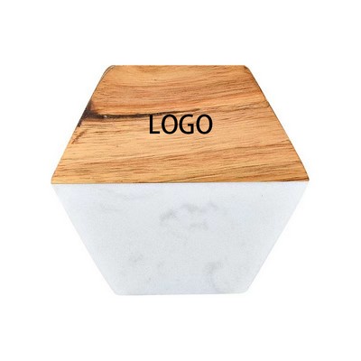 Acacia Wood And Marble Hexagon Coasters