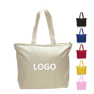 Heavy Canvas Zipper Tote Bag with Inside Zippered Pocket