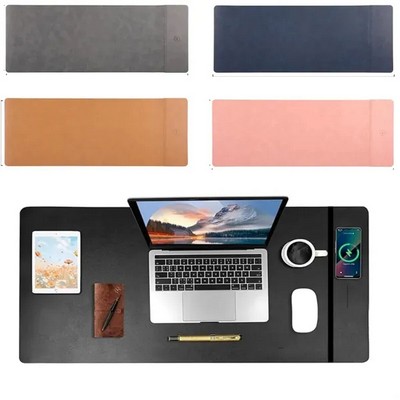 PU Leather Wireless Charging Desk Pad with 15W Fast Charging