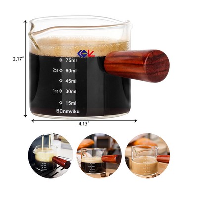 Double Spouts Measuring Triple Pitcher Milk Cup with Wood Handle