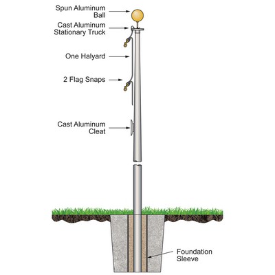 20' Budget Pole with External Halyard and Satin Finish