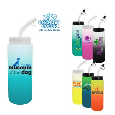 32 Oz. Mood Sports Bottle w/Flexible Straw (Spot Color)