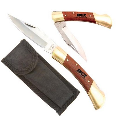 Large Rosewood & Brass Knife w/ Locking Blade