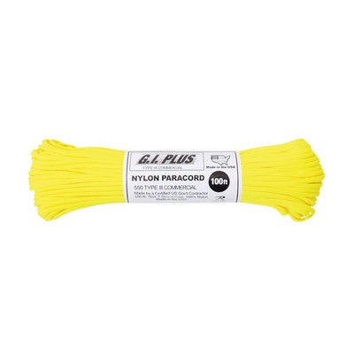 100' Neon Yellow 550 Lb. Type III Commercial Paracord