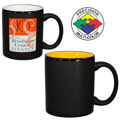 11 Oz. Black Satin/Yellow 2 Tone C-Handle Hilo Mug - Dishwasher Resistant - Precision Spot Color