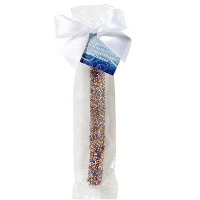 Milk Chocolate Covered Pretzel Rod - Rainbow Nonpareil Sprinkles