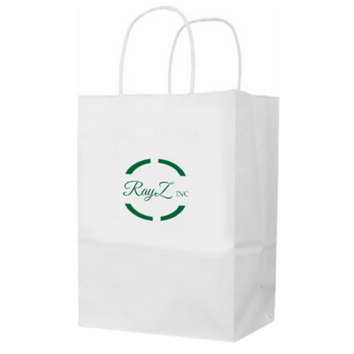 Recycled White Kraft Paper Shopping Bag 1C1S (10"x5"x13")