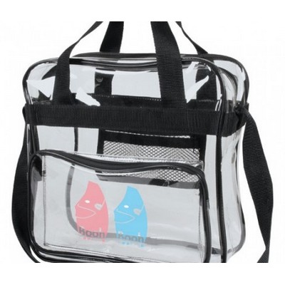 Clear Messenger Bag with Zippered Compartments and Adjustable Strap 12" x 12", Vinyl