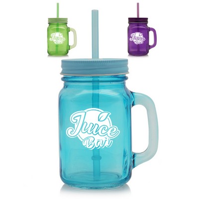 15 Oz. Colored Mason Jars with Straw