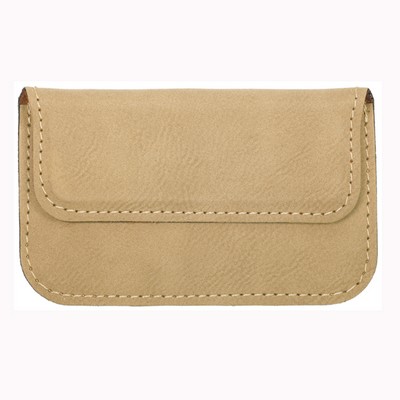 Leatherette Soft Case Business Card Holder - Light Brown Screen Imprinted