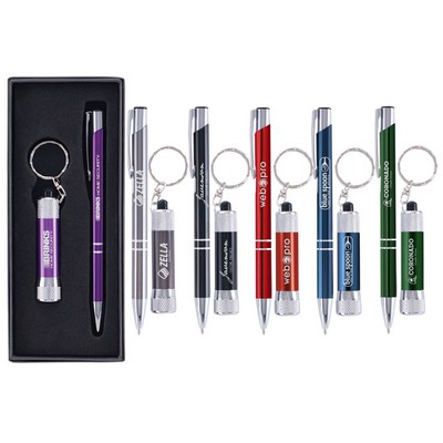 Tres-Chic/Chroma - Laser Engraved Metal Pen & Flashlight Gift Set