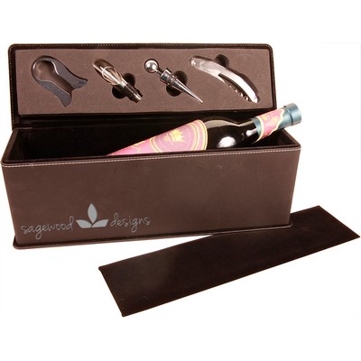 Black/Silver Laserable Leatherette Single Wine Box w/Tools