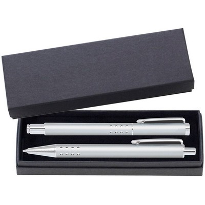 Dot Grip Pen Series - Silver Pen and Roller Pen Gift Set, Silver Dots Grip, Crescent Moon Shape Clip