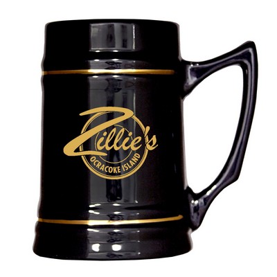 23 Oz. Black and Natural Stein Mugs with Gold Bands