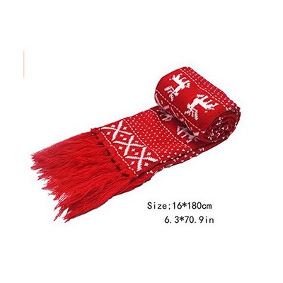 Scarves: Winter Scarf Christmas Snowflake Elk Pattern Knitted Scarf Jacquard Weave Wrap