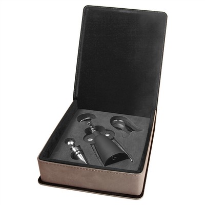 Laserable Gray Leatherette 3-Piece Wine Tool Set