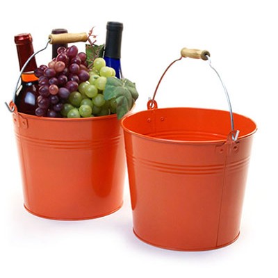 8 1/2" Tangerine Painted Pail w/Wooden Handle