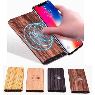 10000 mAh Wooden Finishing Wireless Charging Power Bank