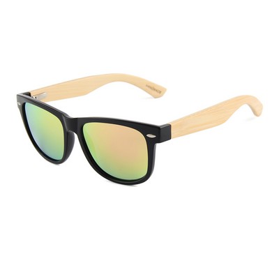 Bamboo Sunglasses - Pink Mirror Lenses - Black Frames