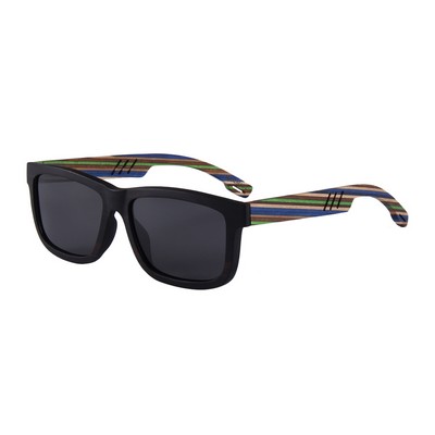 Rainbow Wood Sunglasses - Smoke Polarized Lenses - Blue Rainbow Wood Frames