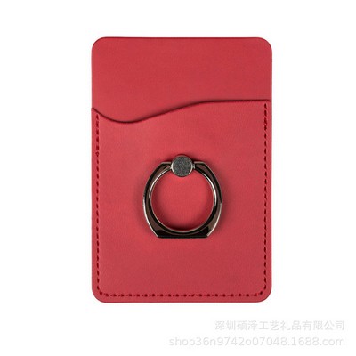 PU Card Holder with Metal Ring Phone Stand