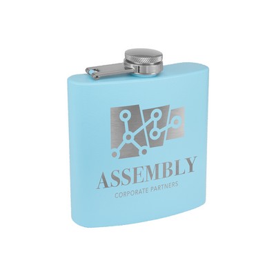 6 Oz. Matte Light Blue Powder Coated Stainless Steel Flask