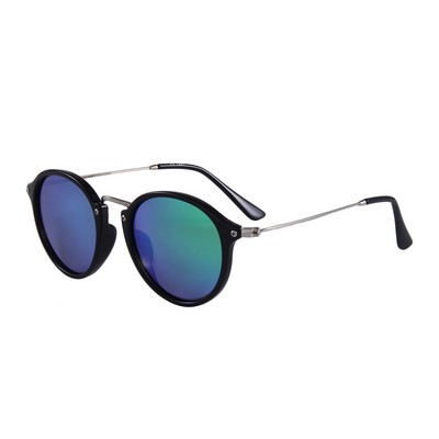 Sunglasses - Green Mirror Lenses - Black Frames - Silver Temples