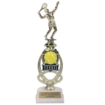 13" Male Tennis Trophy Riser w/Figure on Marble Base