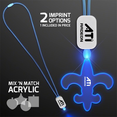 LED Neon Blue Lanyard with Acrylic Fleur De Lis Pendant - Domestic Imprint