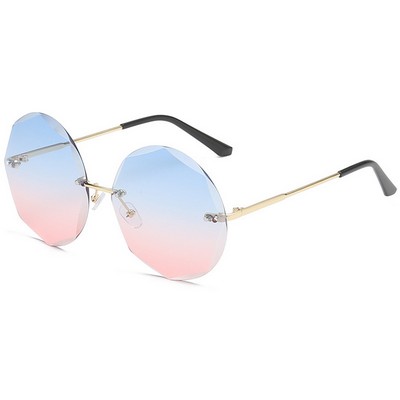 Gradient Vintage Shades Polygon Rimless Oversized Sunglasses