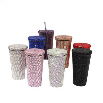 Studded Bling Diamond Tumbler Glitter Water Bottle with Lid