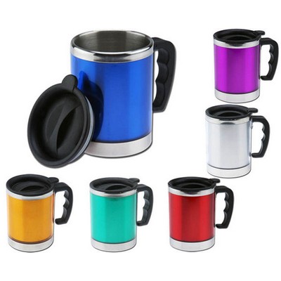 15 Oz. Plastic Shell Double Wall Coffee Travel Mug With Lid