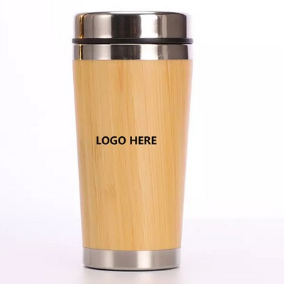 15 OZ Bamboo Vacuum Thermos Tea Mug with Strainer